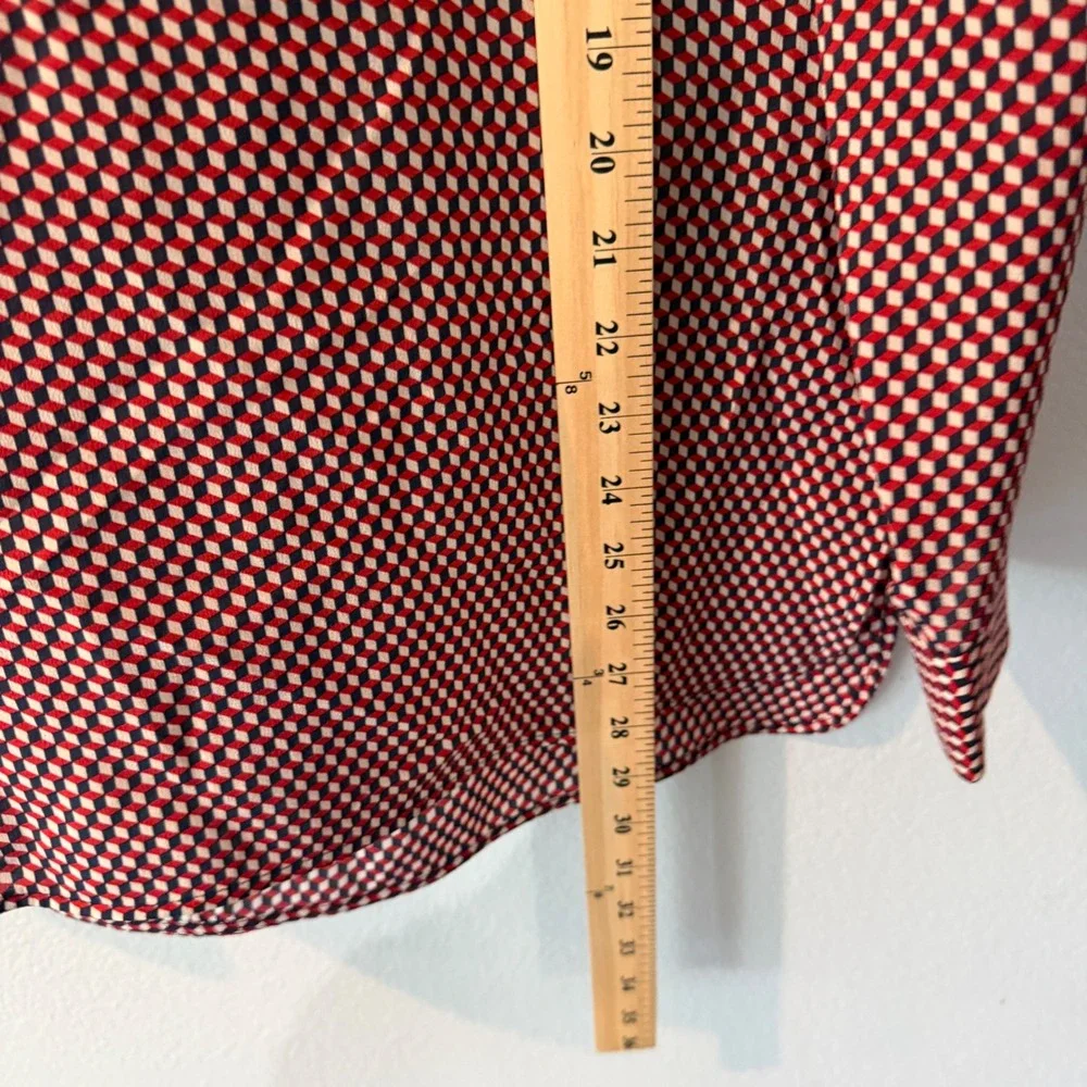 Theory Womens Silk Geometric Cube Print Boat Neck Blouse Career Luxury Medium